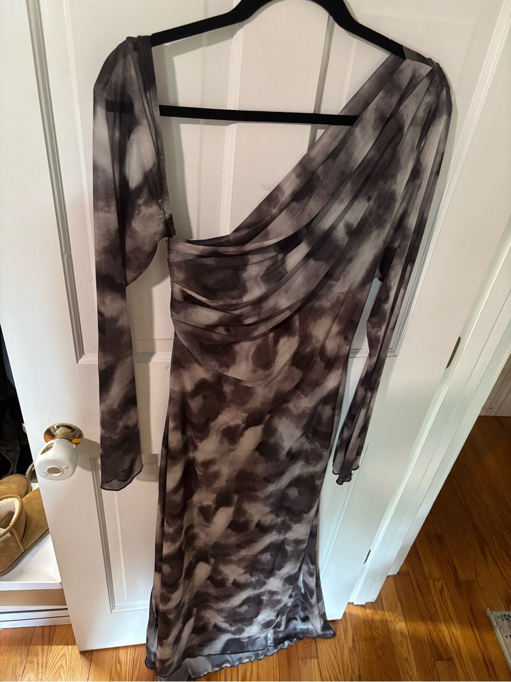 SHEIN Gray Marble One-Shoulder Long Dress